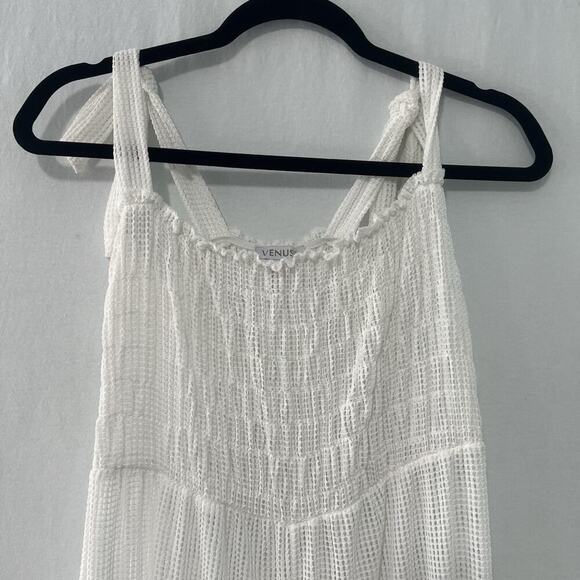 Venus Crochet Mesh Jumpsuit Swim Coverup Size Medium White Stretch Wide Leg - Picture 2 of 10